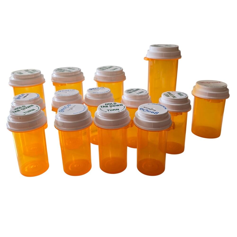 Pill Bottles (14) Empty Medicine Pill Vials Bottles Twist Lid Storage Multi Size